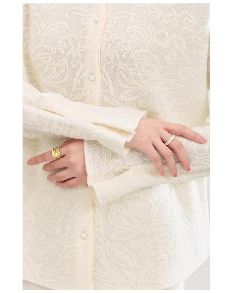 3D Interwoven Wool Jacquard Ruffle Flare Sleeve Knit Top