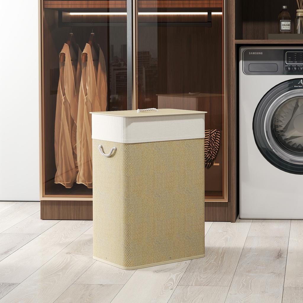 Bamboo Laundry Basket with Lid 72 L Laundry Hamper with Bamboo Handles, Removable Laundry Bag Natural