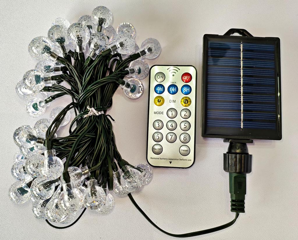 Topamz Solar LED String Lights, 50 LEDs, 7m, with Remote Control, 8 Modes & Timer Function, IP65 Waterproof, Automatic On/Off at Sunset/During the Day