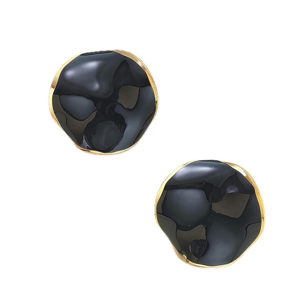 French INS Niche High-End Irregular Round Color Glaze Earrings for Women - Stainless Steel Studs