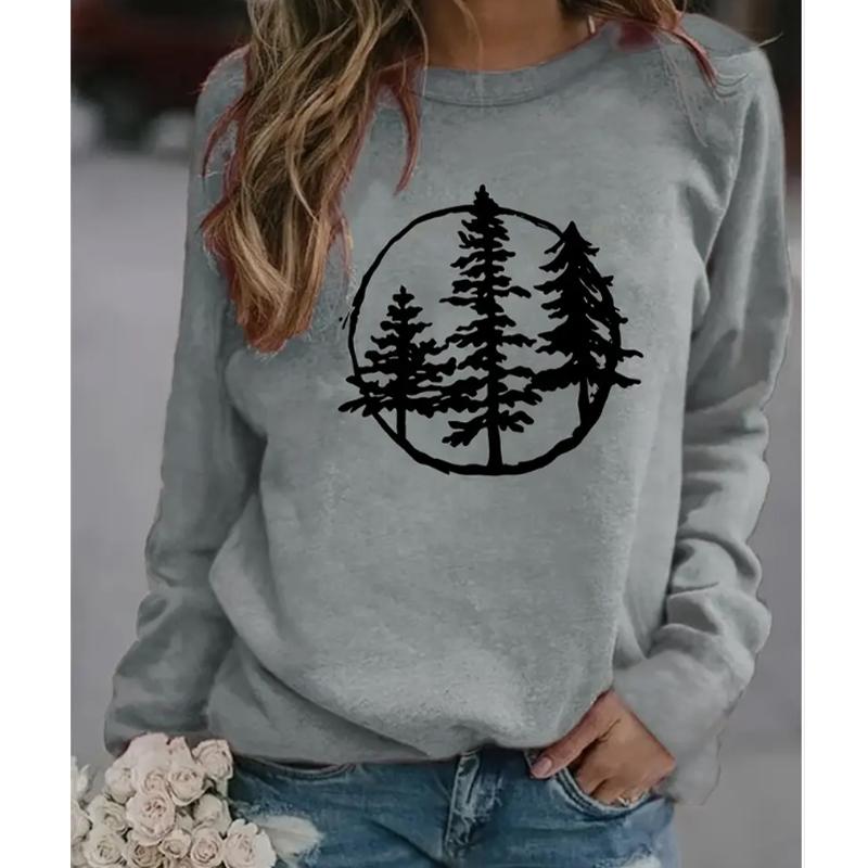 

2025 Autumn & Winter Women s New Casual Crew Neck Long Sleeve Top 3D Retro Pattern 8XL серый