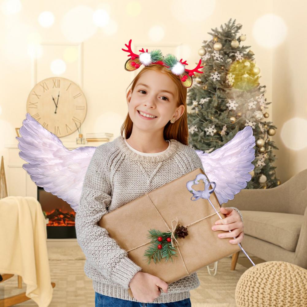 Cosplay Angel Wing Kids Angel Wings Set Angel Wings with Headband and Fairy Wand Faux Feather Cosplay Wings Halloween Cosplay