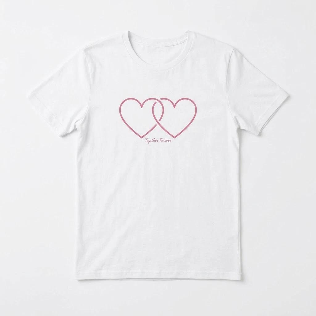 Together Forever Interlocking Hearts Couple T-Shirt - Cute Valentine s Day Gift L