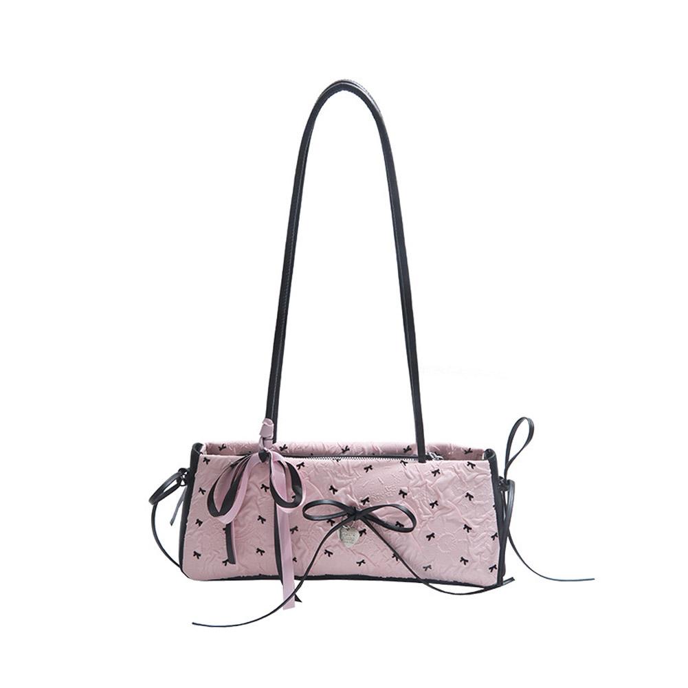 French Bow Ribbon Underarm Shoulder Bag Fashion Sweet Commuting Stick Underarm Bag Zipper Cute Small Design Shoulder Bag