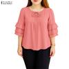 Women Casual Round Neck 3/4 Sleeve Loose Blouse