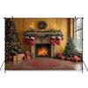 Mocsicka Christmas Photography Background Xmas Tree Fireplace Yellow Wall Decoration Family New Year Party Photo Backdrop Banner