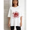 White Oversized T Shirt With Red Rose Print And Teany Text For Casual Wear
