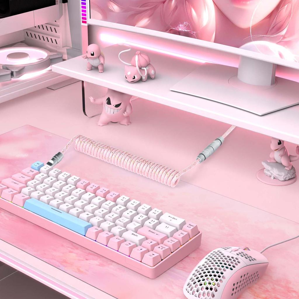 MAMBASNAKE C05 Keyboard Coiled Cable with Metal Aviation CNC Precision High Detachable Metal Durable and Connector Mechanical Keyboard Space Cable for