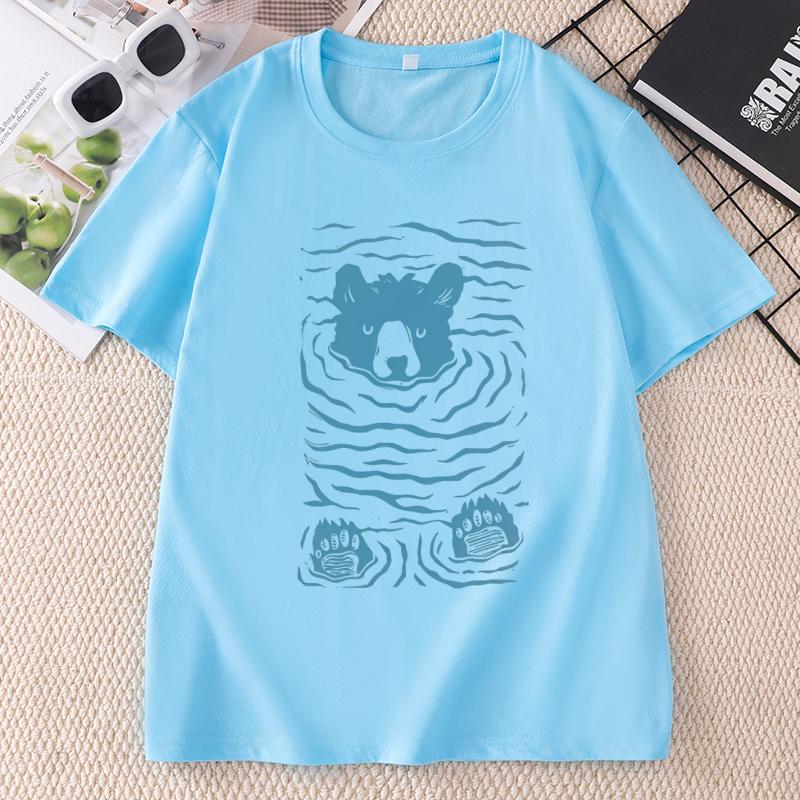 Summer Bear Graphic Tee Unisex Unisex Causal Cotton Short Sleeve Round Neck Printed Tshirt Unisex Round Neck T Shirts Clothes