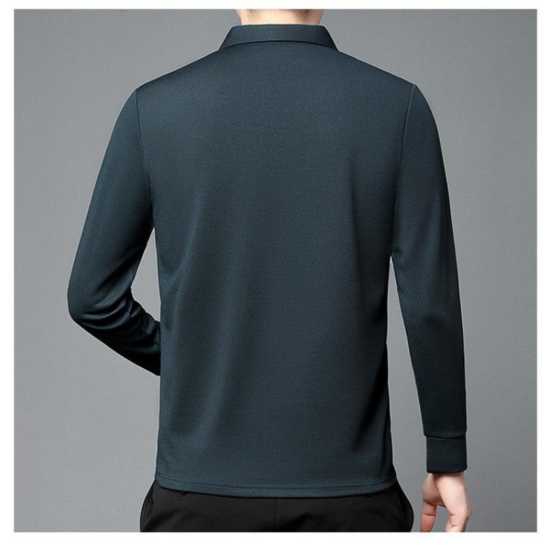 Men Loose Fit Long Sleeve Turn Down Collar Casual Solid Polo Shirt