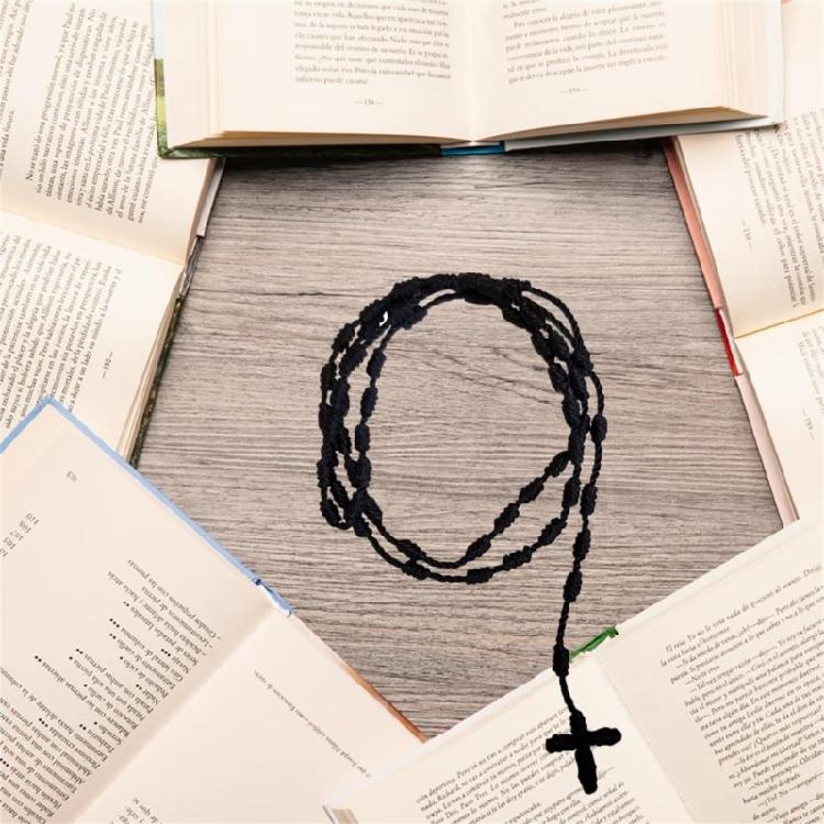 Multipurpose Hand Knotted Crossing Rosary Necklace Sturdy Cotton Thread Jewelry Accessory for Mindfulness Stylish Outfits