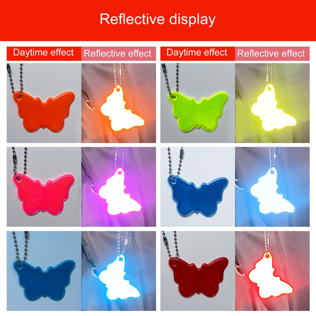 Pack of 10 Reflective Butterfly Keychian Charm Pendant for Vehicle Safe Sturdy Night Visibility Hanging Accessories
