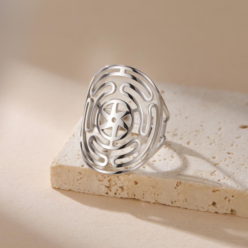 Hecate Wheel Adjustable Rings Women Stainless Steel Gold Finger Ring Ancient Greek Goddess Amulet Jewelry Gift