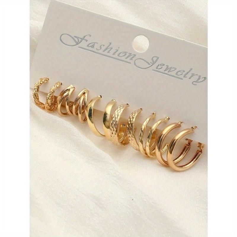 6 Pairs Minimalist Geometric Diamond Glossy Hoop Earrings Set