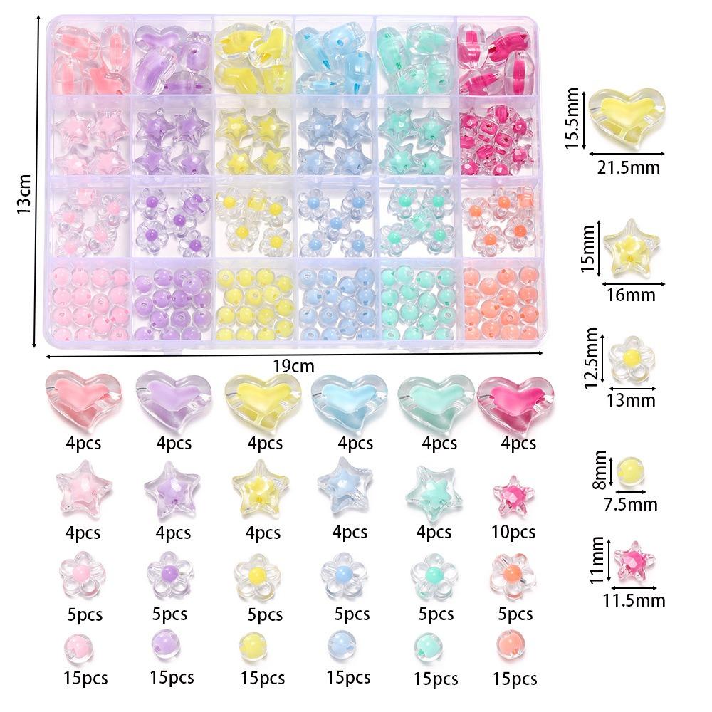24 Grid/Box Heart Star Acrylic Beads Flower Round Spacer DIY Loose Bead Charms Kits Craft Supplies Jewelry Making Accessories