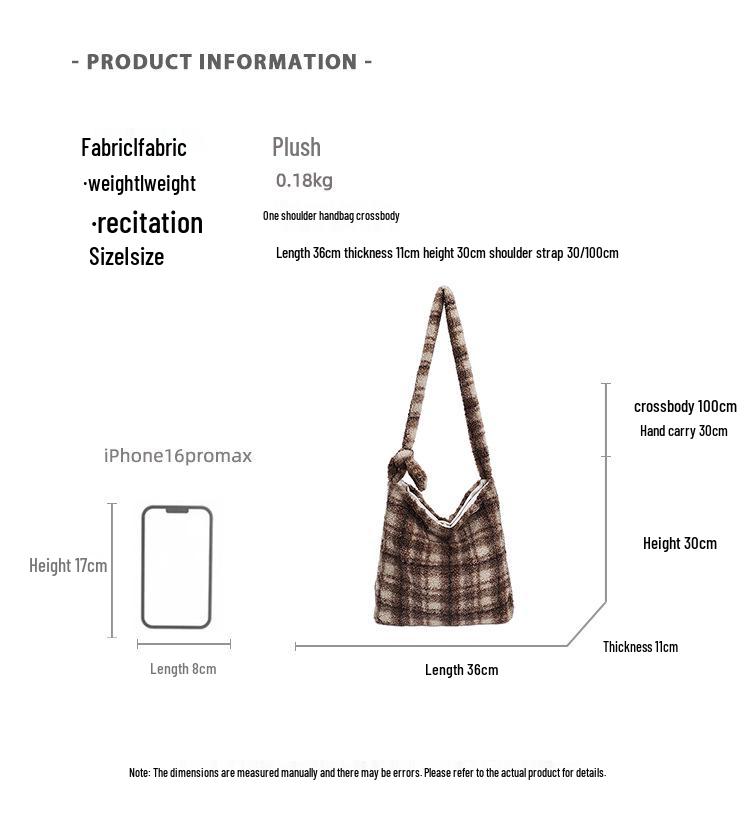 2025 Autumn/Winter Plaid Plush Shoulder Bag: Retro Large Capacity Women's Tote