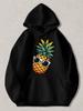 Black Pullover Hoodie with Cool Pineapple Wearing Fashion Glasses Graphic Casual Streetwear Sweatshirt for Men and Women Unisex Lo