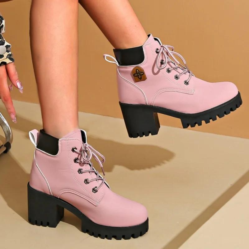 fashion Women Platform Snow Ankle Boots High Heel Leather Shoes 2025 Trend Designer New Gladiator Chunky Boots Elegant Pumps Botas Mujer