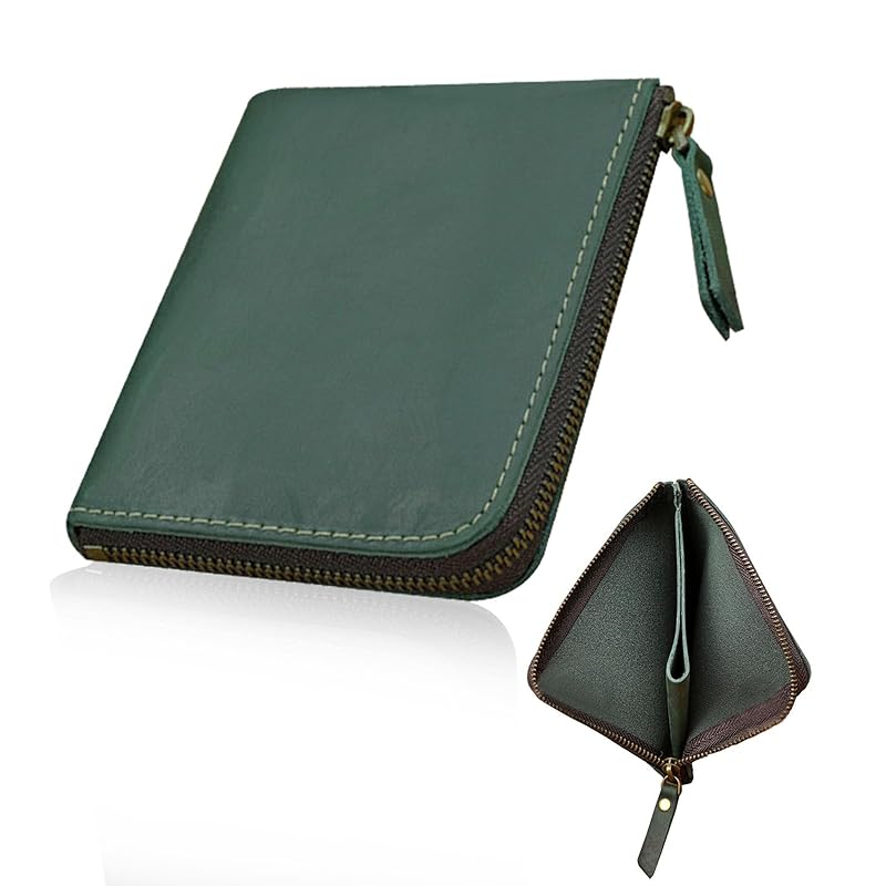 

[Pure&Ease] wallet men s bifold genuine leather compact leather wallet father s day gift small coin purse With L-shaped zipper sorting pocket large