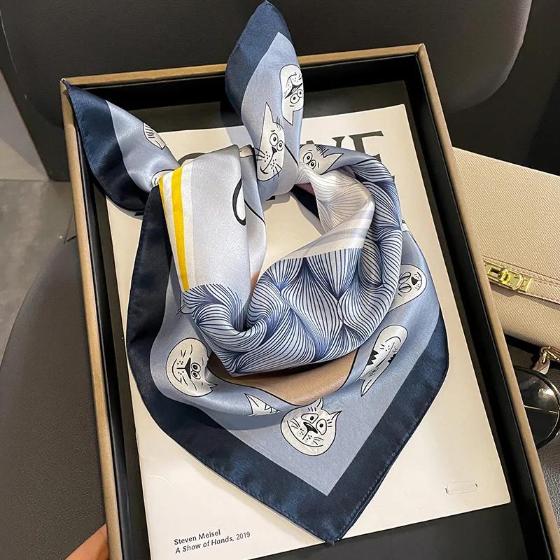 100% Real Silk Scarf Women Elegant Floral Print Foulard Neck Hairband Female Small Square Scarves Spring Kerchief Tie 2025 New