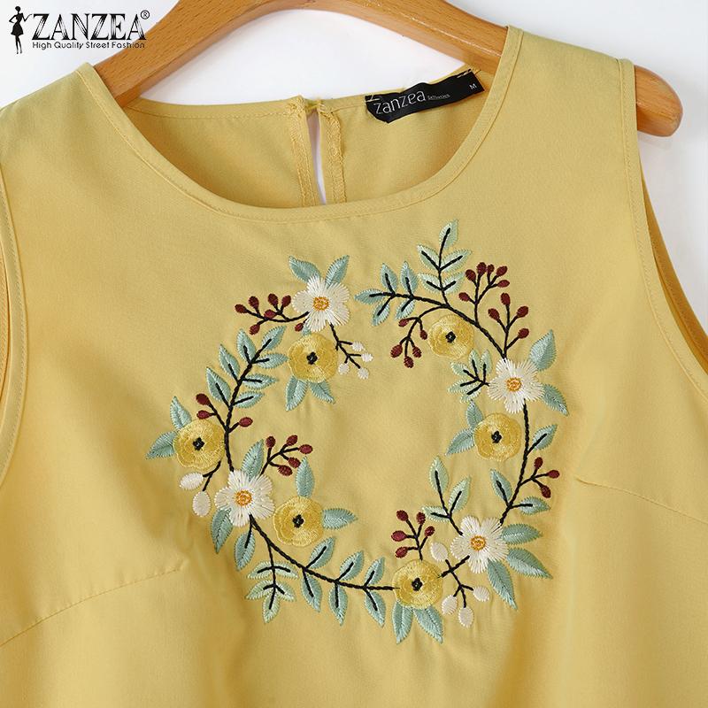 ZANZEA Women Casual Embroidery Floral Tank Tops and Shorts Summer Two Piece Suit Sets