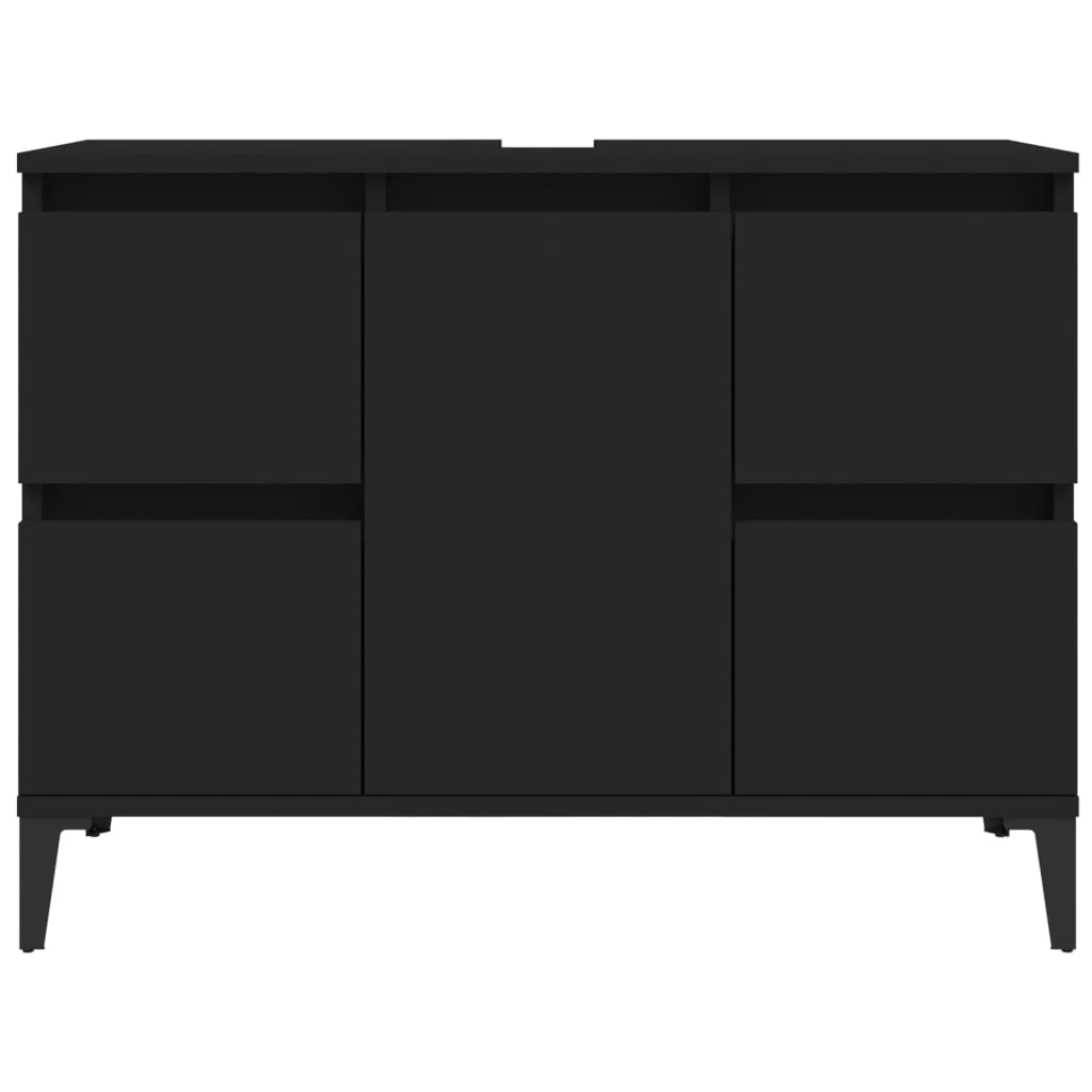 Unterschrank Unter Dem Waschbecken Im Bad, Zwei Schubladen Links Und Rechts, Ein Türfach In Der Mitte, Viel Stauraum, Schwarz 80x33x60 Cm