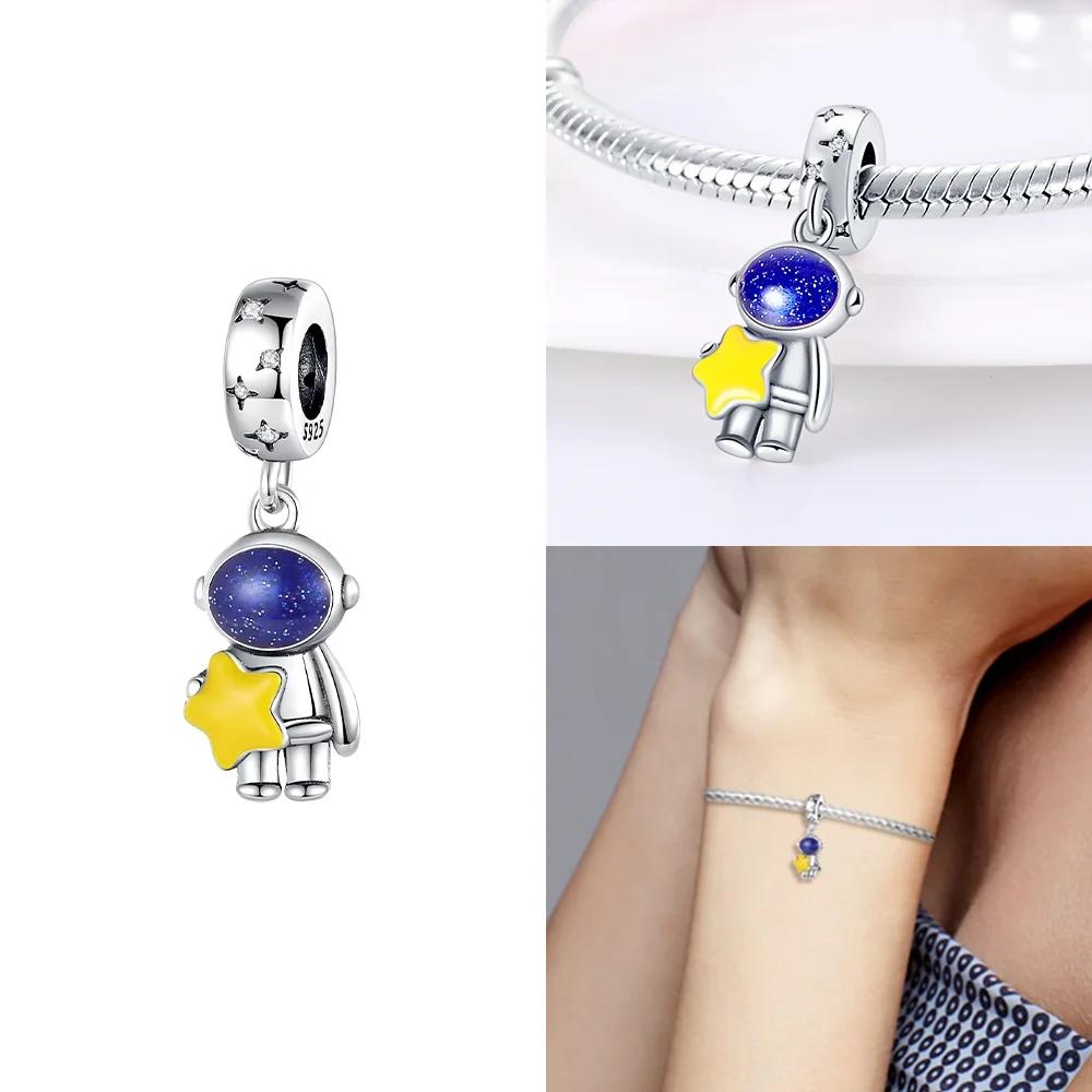 Charms Copper Luminous Spaceship Astronaut Planet Sun Beads Pendants Fit Diy Bracelet Necklace Making Women Exquisite Gifts