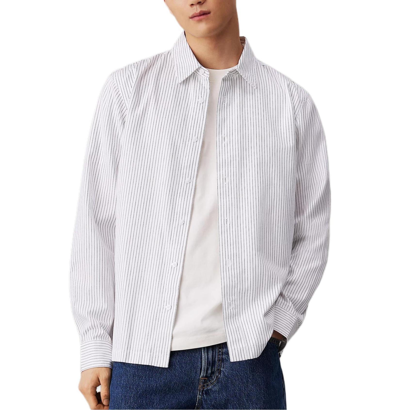 

Calvin Klein Повседневная полосатая рубашка свободного кроя с острым воротником и длинными рукавами для мужчин, цвет ярко-белый J30J326191-YAF L