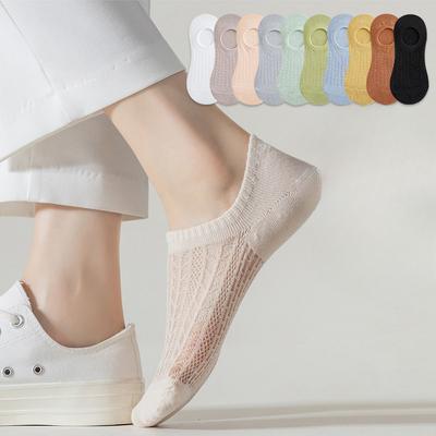 5 Pairs of  Women's Summer Thin Cotton Mesh Non Slip Non Slip Heel Shallow Mouth Invisible Boat Socks