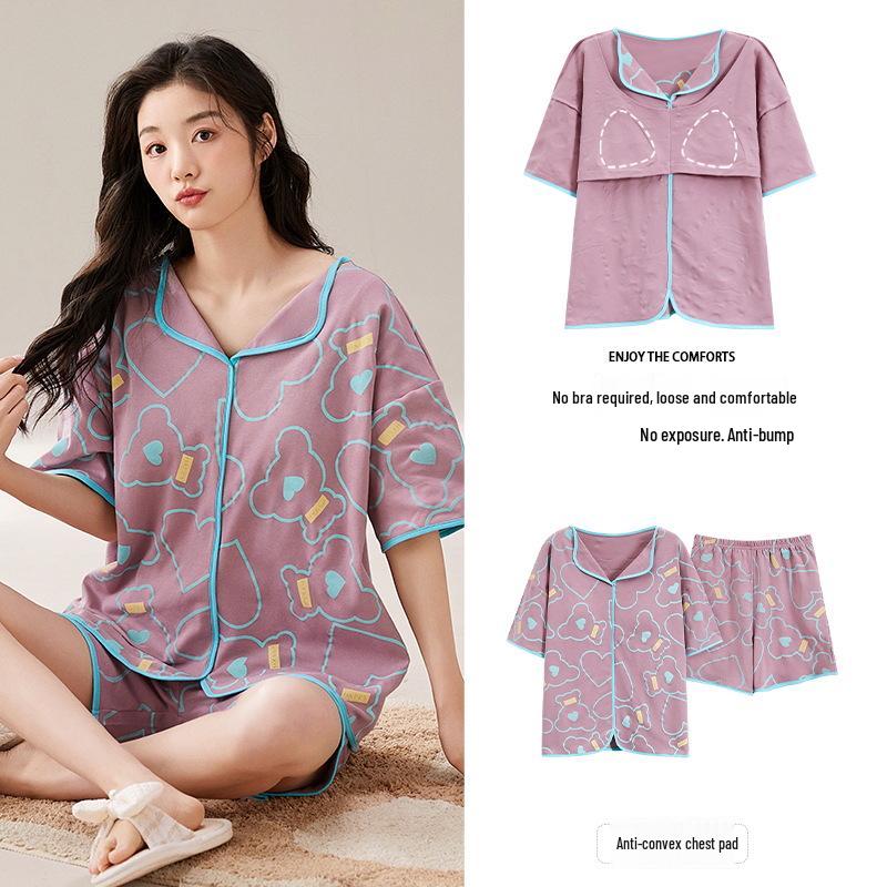 

Women s Summer Short Sleeve Cotton Pajama Set - Korean Style Casual Homewear L (47-57 kg)