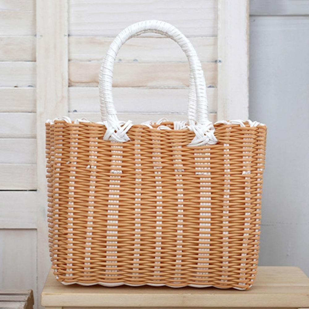 Rattan Woven Handmade Wicker Shopping Basket PVC 24*14*18cm Picnic Storage Basket Multicolors Garden Imitating Flower Basket