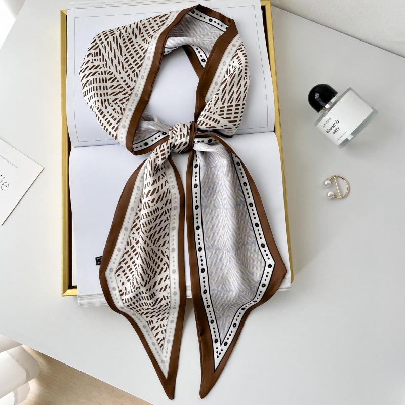 Silk scarf high-end neck new cashew flower silk scarf women's hair tie bag thin and narrow strip decorative scarf headband