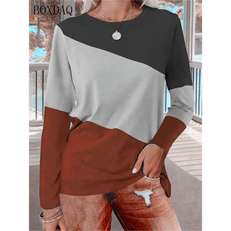 

Long Sleeve Women Fashion Patchwork Color T-Shirts 3d Print Street Ladies Tees 6XL Plus Size Loose Casual Female Tops 6XL