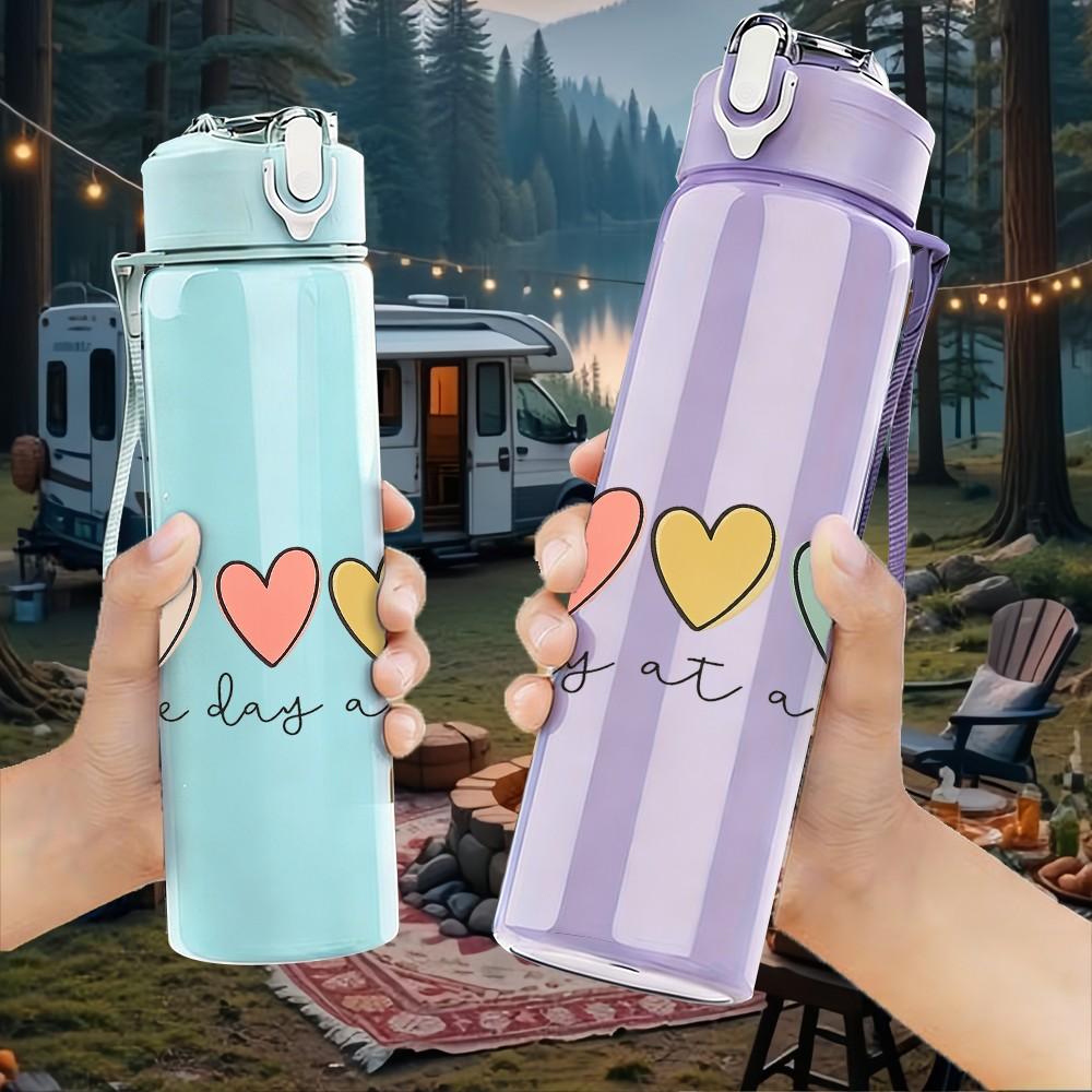 1PC Multicolor Pastel Small Hearts Print 750ml Color Plastic Sports Water Bottle Leakproof Flip Straw Lid Suitable for Sports Office Home Use
