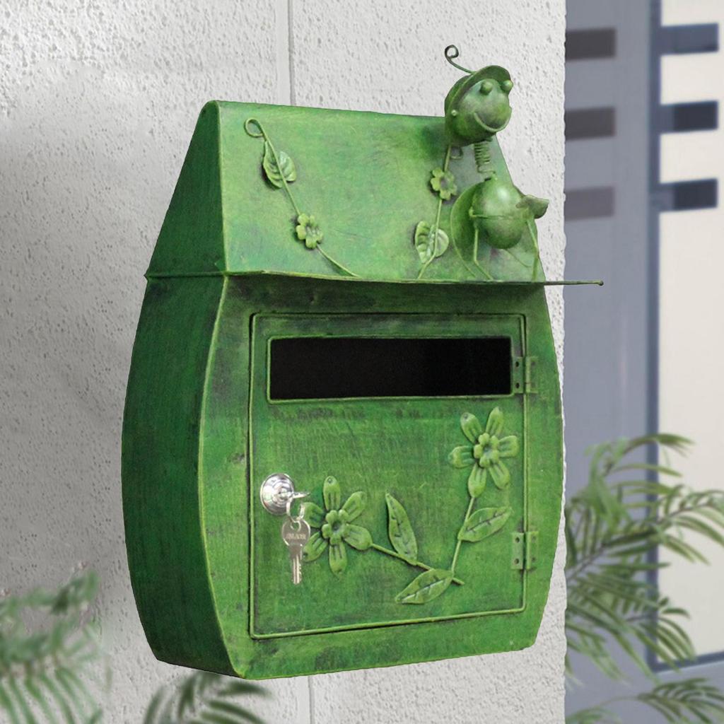 Heavy Iron Lockable Secure Mail Letter Box Mailbox Wall Mounted Retro Metal Mail Box Garden Ornament