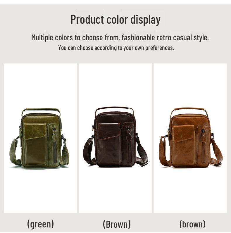 Men's Genuine Leather Crossbody Shoulder Bag - Top Layer Cowhide, Classic Style, High-End Casual Commuter Bag