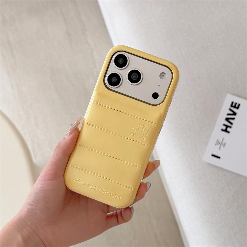 Jednobarevná kožená péřová bunda Pouzdro na telefon proti pádu pro iPhone 14/13/Apple 17/16/15 Pro Max