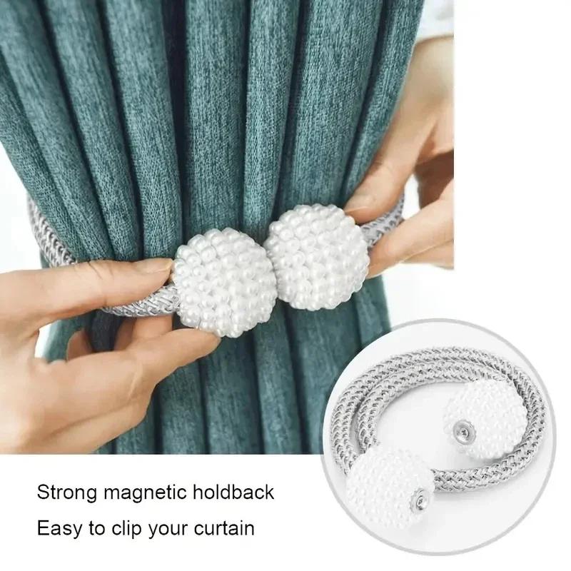 Pearl Magnetic Curtain Clips, Curtain Fixer, Adjustable Locking Ties, Magnetic No Punch, Curtain Decorative Accessories