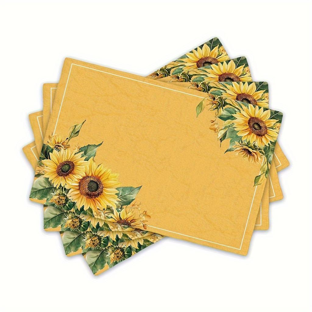 Elegant Sunflower Pattern Placemat - 2D Flat Kitchen and Dining Room Decoration, Suitable for Home, Hotel, Cafe, Country Farmhouse Dining Table. Hand