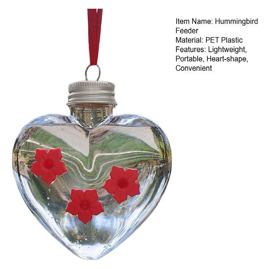 Heart-Shaped Hummingbird Feeder Outdoor Hanging Plastic Feeder Jar with Flower Feeding Ports