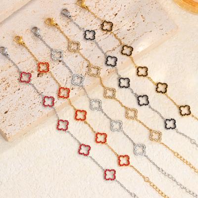 New Hollowed Out Diamond Inlaid Clover Bracelet for Women's Jewelry
