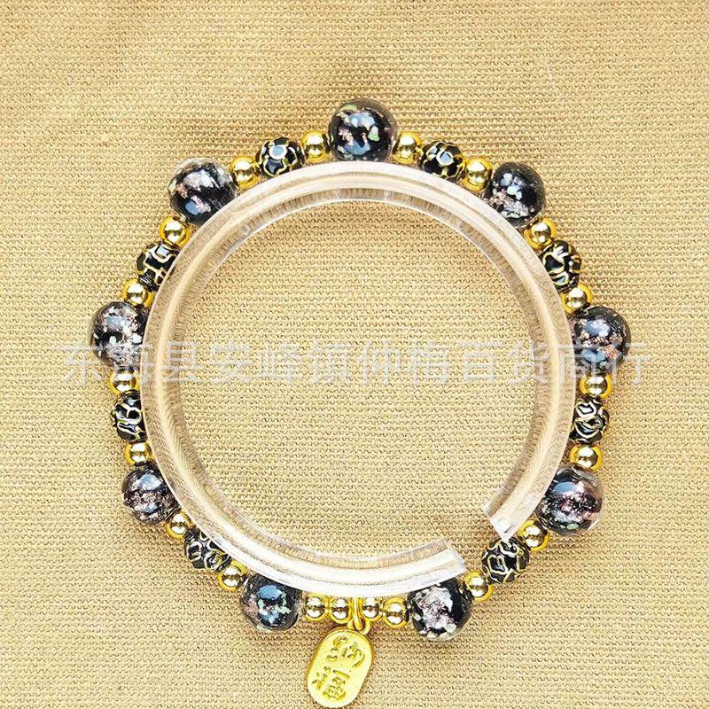 Black Cloisonné Luminous Bracelet with Ash Glaze  Gold Leaf