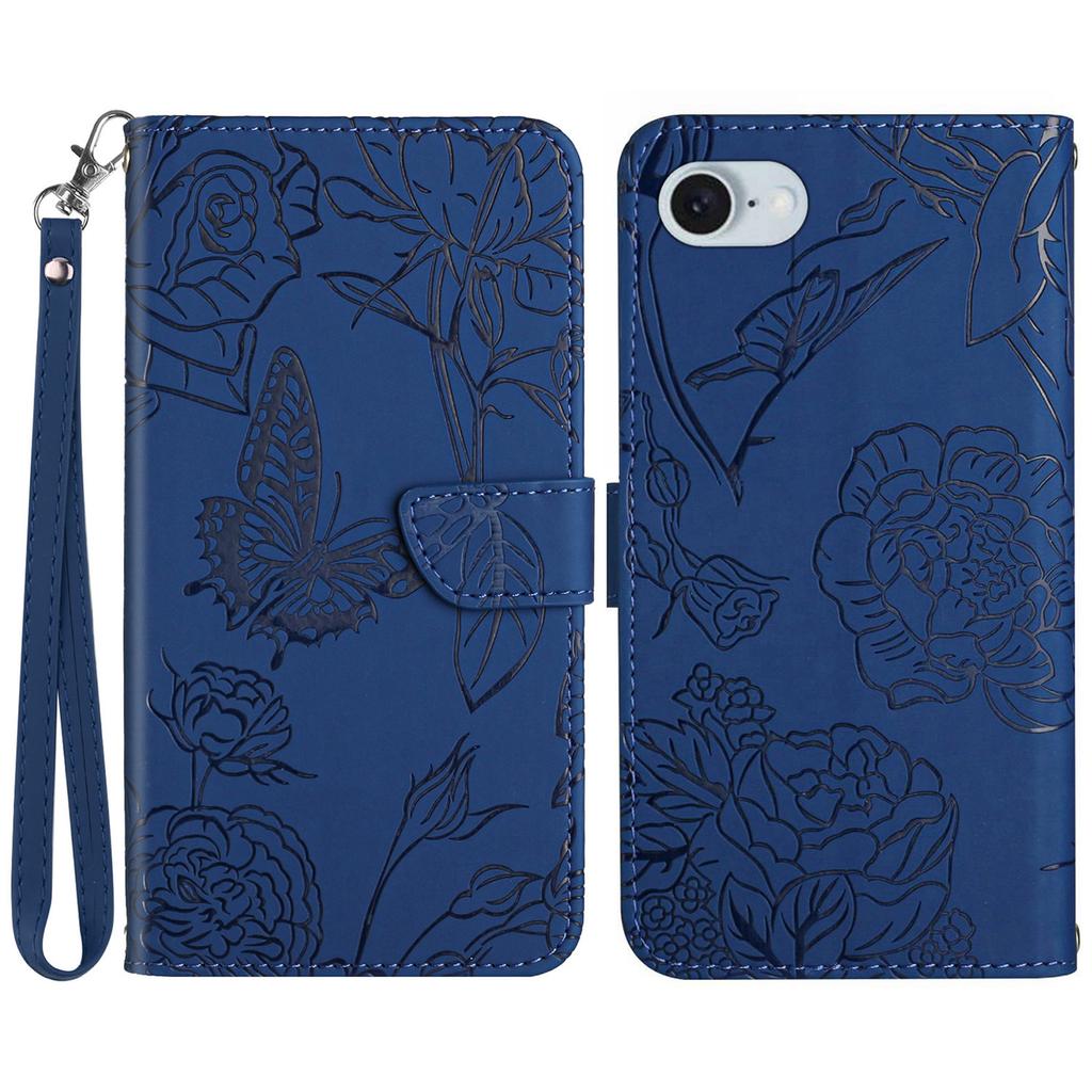 HT03 For iPhone 16e Leather Case Imprinted Phone Cover with Strap