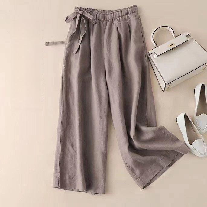 New Drapey Cotton-Linen Wide-Leg Cropped Pants 2026 Spring/Summer Loose High-Waisted Thin Straight-Leg Casual Pants