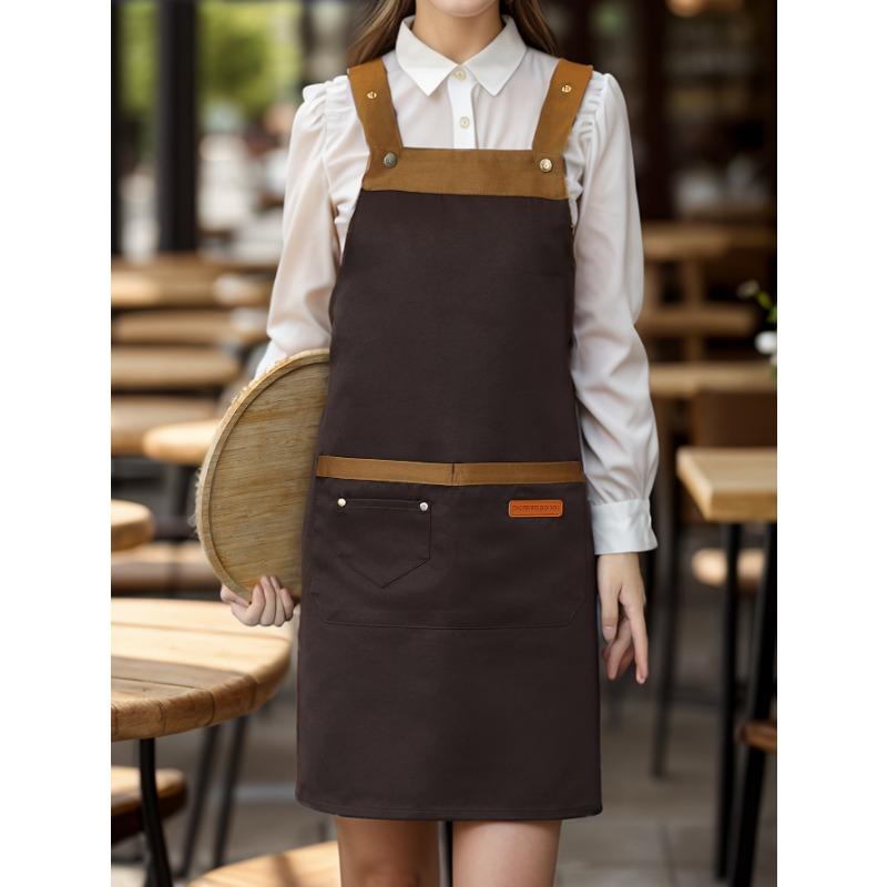 1pc Unisex Adjustable Apron with Pockets,Polyester 100% Non-Stretch, Regular Fit, Sleeveless, H-Shaped Hem, Woven for Cooking, Baking,Restaurant Staff