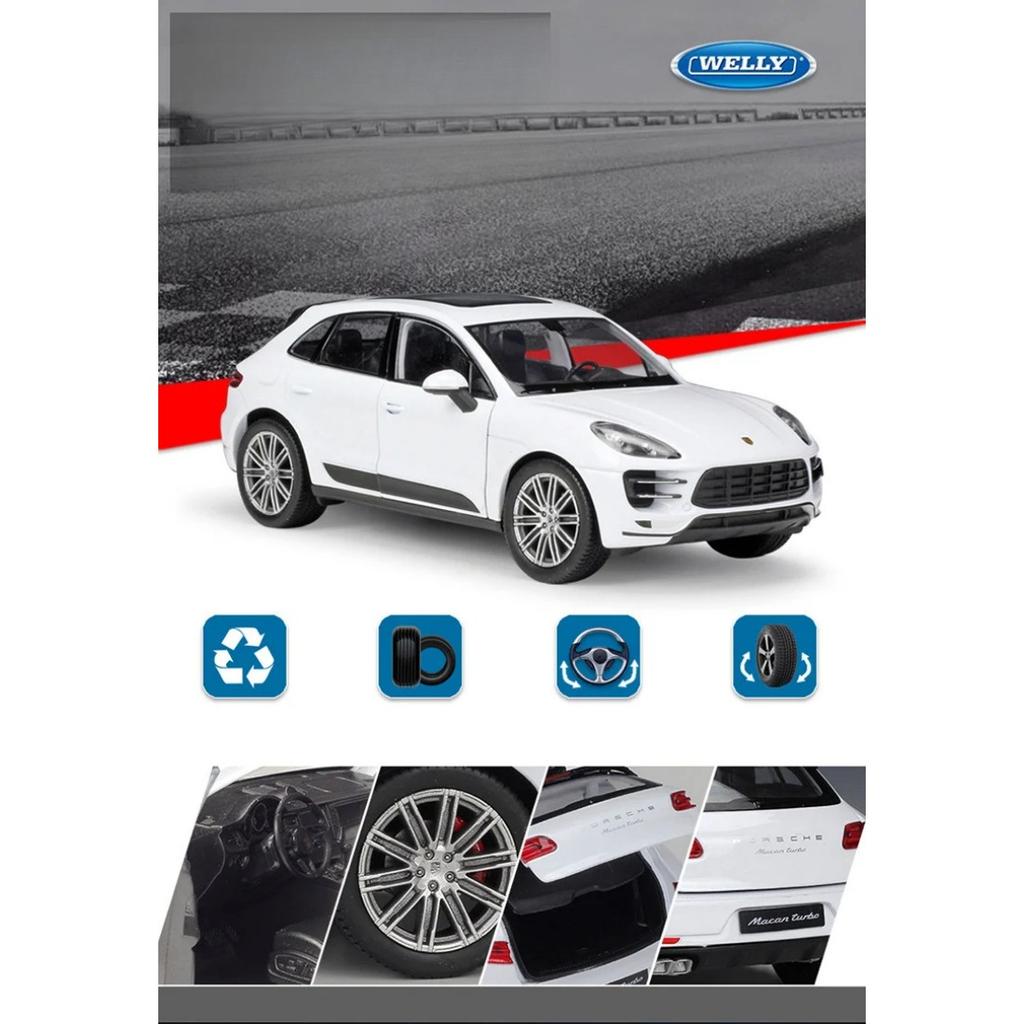 Welly 1/24 Porsche Macan Turbo SUV Alloy Car Model Diecasts Metal Toys Vehicles High Simulation Collection Series Childrens Gift