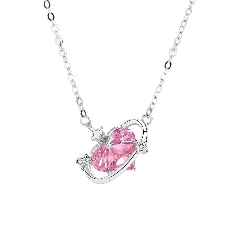 Love Planet Necklace Women's Korean Romance Niche Light Luxury Pink Diamond Love Three-dimensional Premium Sense Necklace