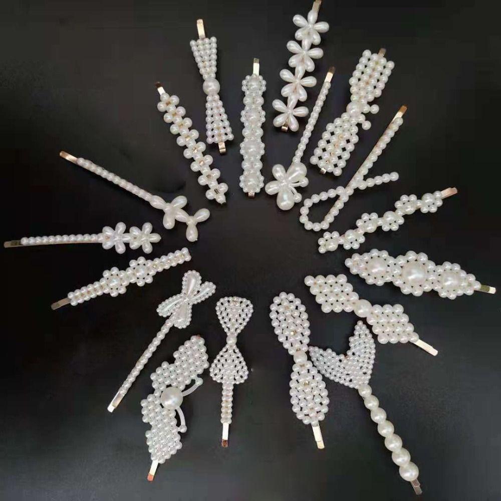 18pcs/set Geometric Pearl Hairpin Set Side Clip Duckbill Clips Exquisite Zinc Zinc Alloy Hair Clips  Women