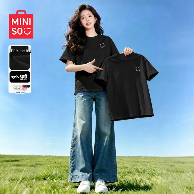 MINISO Women s Pure Cotton Loose Fit Short-Sleeved T-Shirt S