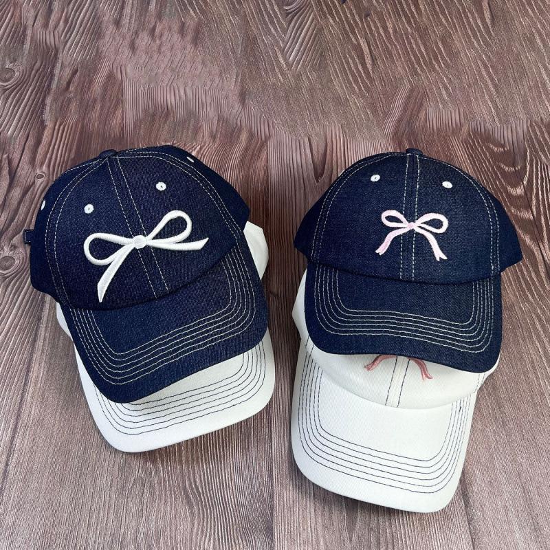 Large head circumference cap children's bow embroidery spring and summer sunshade washed denim baseball cap men